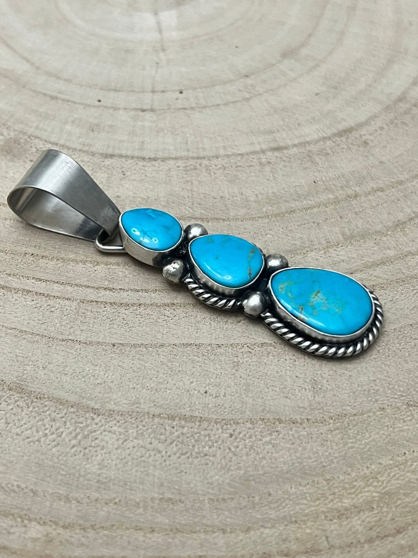 Paul Livingston Navajo Sterling Silver Pendant with Sonoran Gem Turquoise — 2 3/4" Long