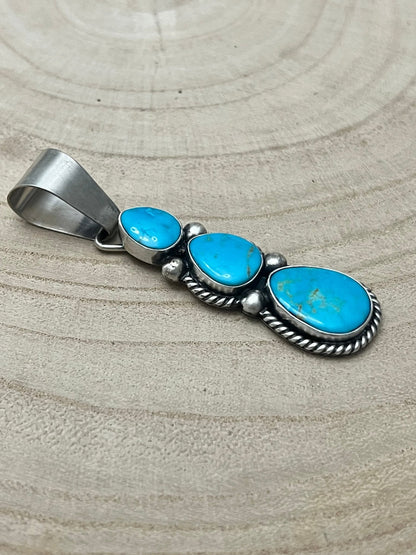 Paul Livingston Navajo Sterling Silver Pendant with Sonoran Gem Turquoise — 2 3/4" Long