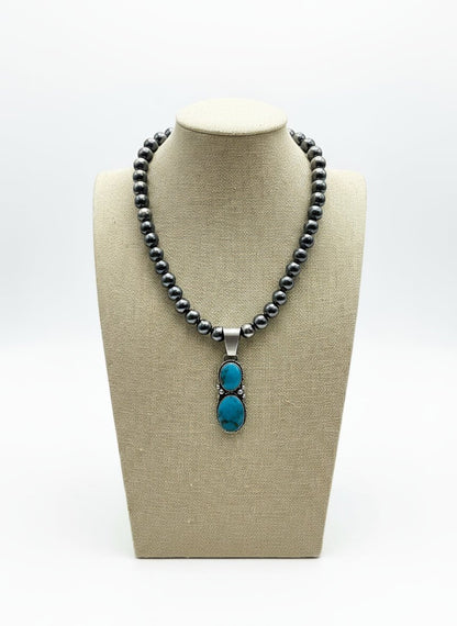 Paul Livingston Navajo Sterling Silver Pendant with Sonoran Gem Turquoise — 2 5/8" Long