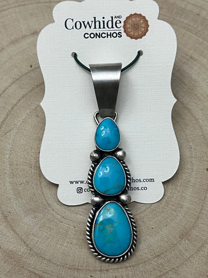 Paul Livingston Navajo Sterling Silver Pendant with Sonoran Gem Turquoise — 2 3/4" Long