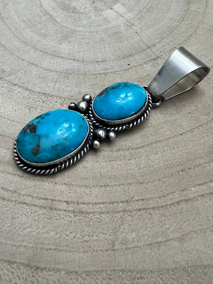 Paul Livingston Navajo Sterling Silver Pendant with Sonoran Gem Turquoise — 2 5/8" Long