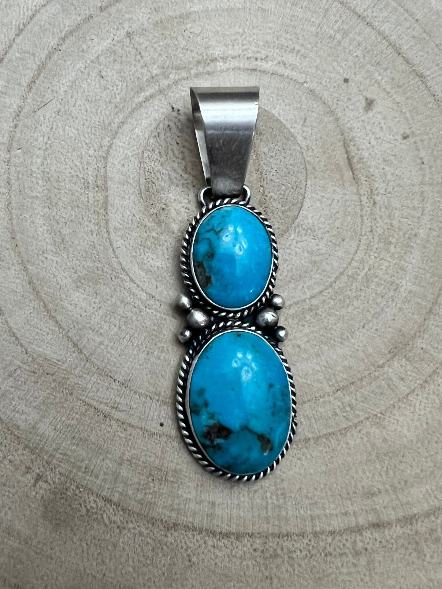 Paul Livingston Navajo Sterling Silver Pendant with Sonoran Gem Turquoise — 2 5/8" Long