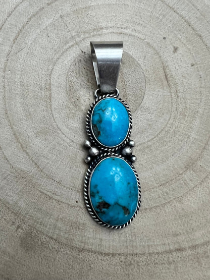 Paul Livingston Navajo Sterling Silver Pendant with Sonoran Gem Turquoise — 2 5/8" Long