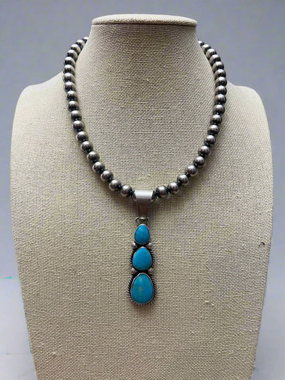 Paul Livingston Navajo Sterling Silver Pendant with Sonoran Gem Turquoise — 2 3/4" Long