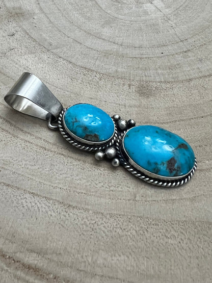 Paul Livingston Navajo Sterling Silver Pendant with Sonoran Gem Turquoise — 2 5/8" Long