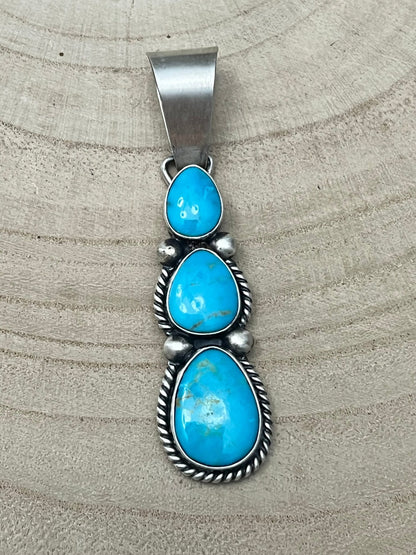 Paul Livingston Navajo Sterling Silver Pendant with Sonoran Gem Turquoise — 2 3/4" Long