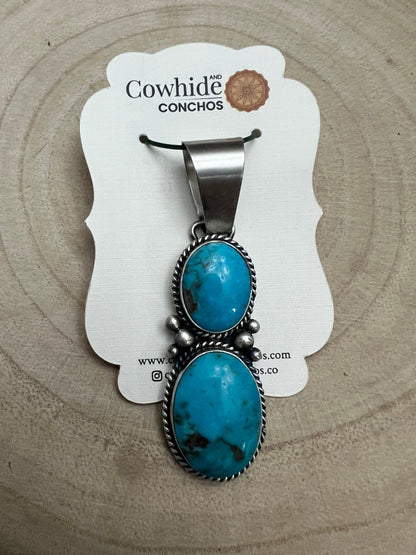 Paul Livingston Navajo Sterling Silver Pendant with Sonoran Gem Turquoise — 2 5/8" Long