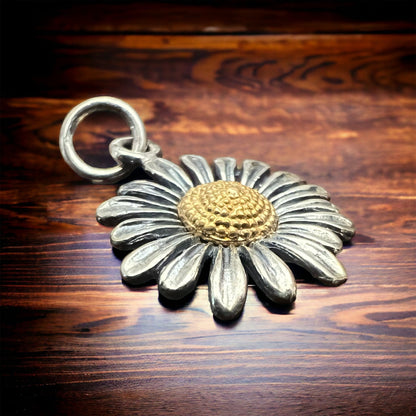 Petite Sterling Silver Daisy with Bronze Charm/Pendant — Two-Tone Floral Western Statement
