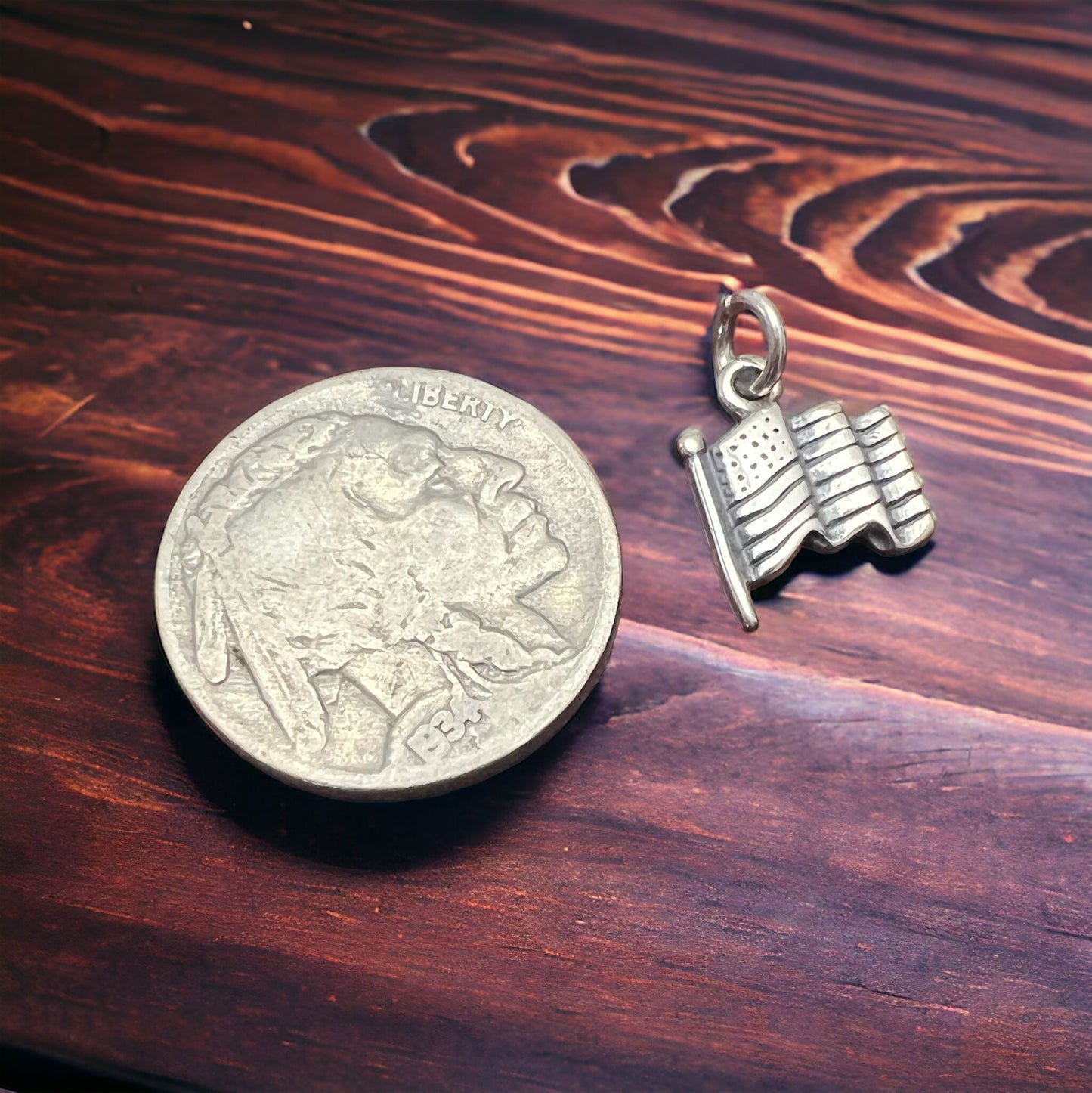 🇺🇸 Petite Sterling Silver "USA Flag" Charm/Pendant — Patriotic Western Americana