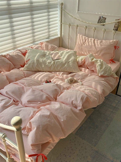 Blush Pink Striped Duvet Cover Set
