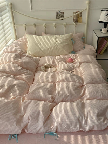 Pastel Pink Gingham Duvet Cover Set