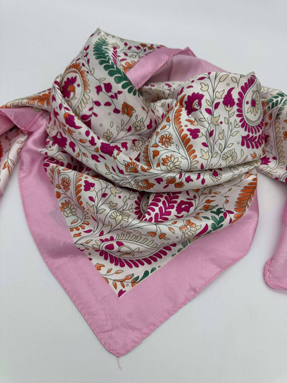 Pink & Green Paisley Floral Wild Rag — 36" Poly Satin Western Scarf