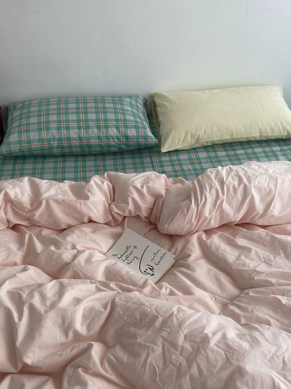 Pink & Mint Green Plaid Bedding Set