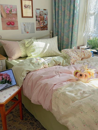 Spring Green Floral Duvet Cover Set