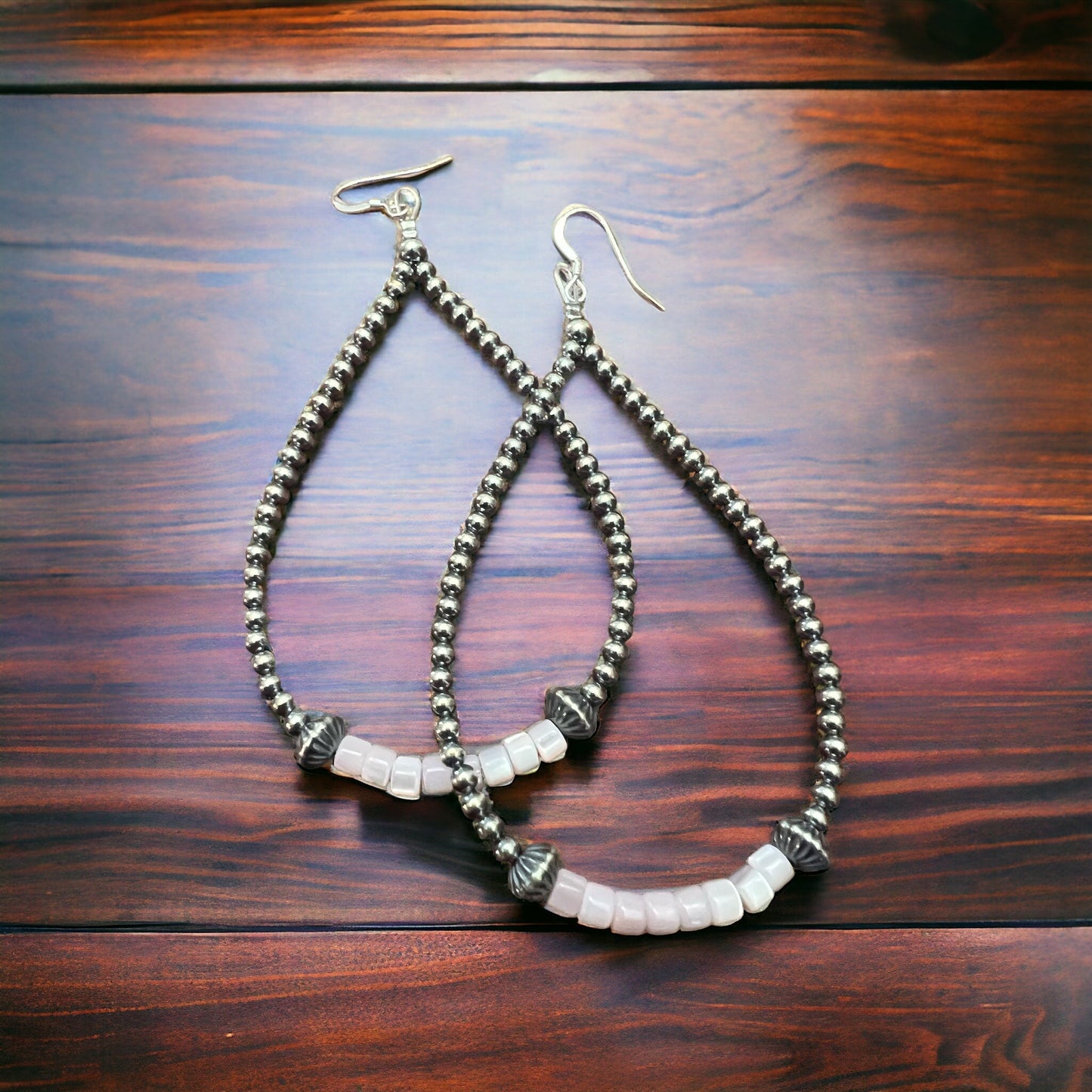 Pink Shell & Sterling Pearl Dangle Earrings — 3 1/2 inch Drop (Spring/Summer)