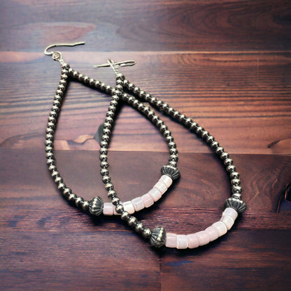 Pink Shell & Sterling Pearl Dangle Earrings — 3 1/2 inch Drop (Spring/Summer)