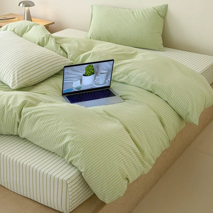 Pistachio Green Striped Duvet Cover Set