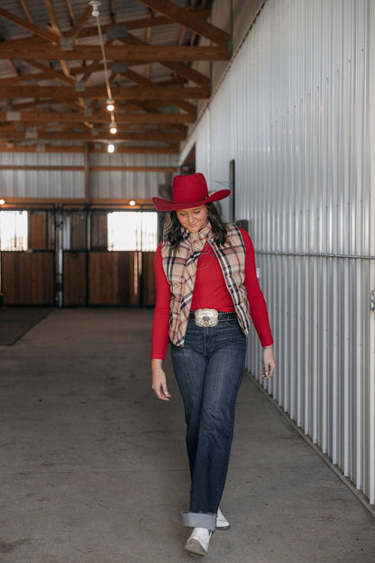 Jodifl Plaid Check Print Padded Western Vest — High Collar with Zipper & Snap Closure (Medium remaining)
