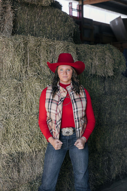 Jodifl Plaid Check Print Padded Western Vest — High Collar with Zipper & Snap Closure (Medium remaining)