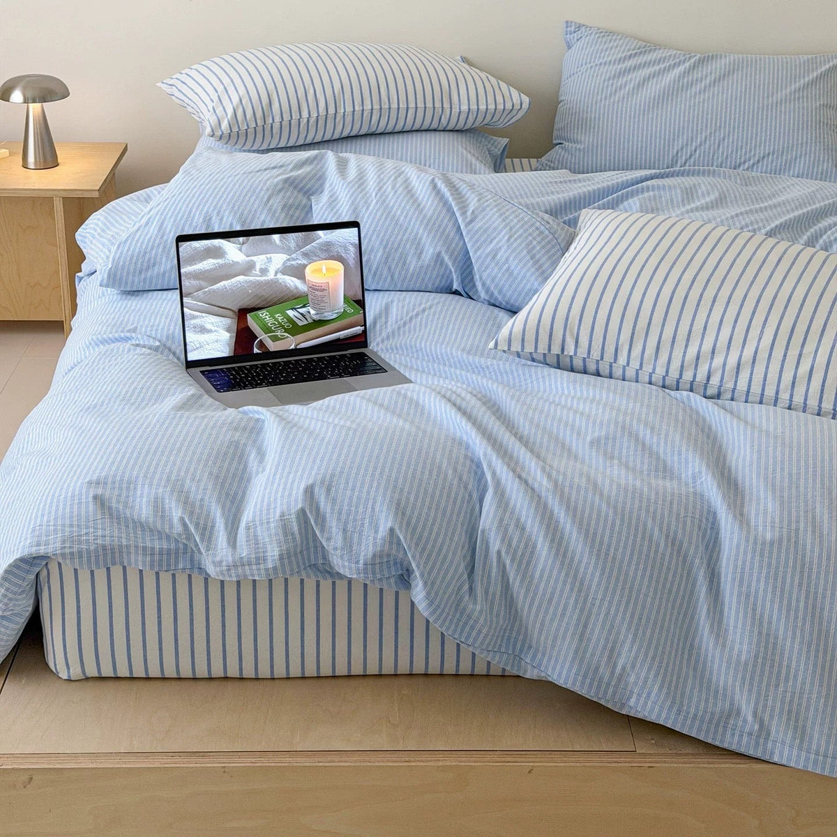 Powder Blue Striped Duvet Cover Set