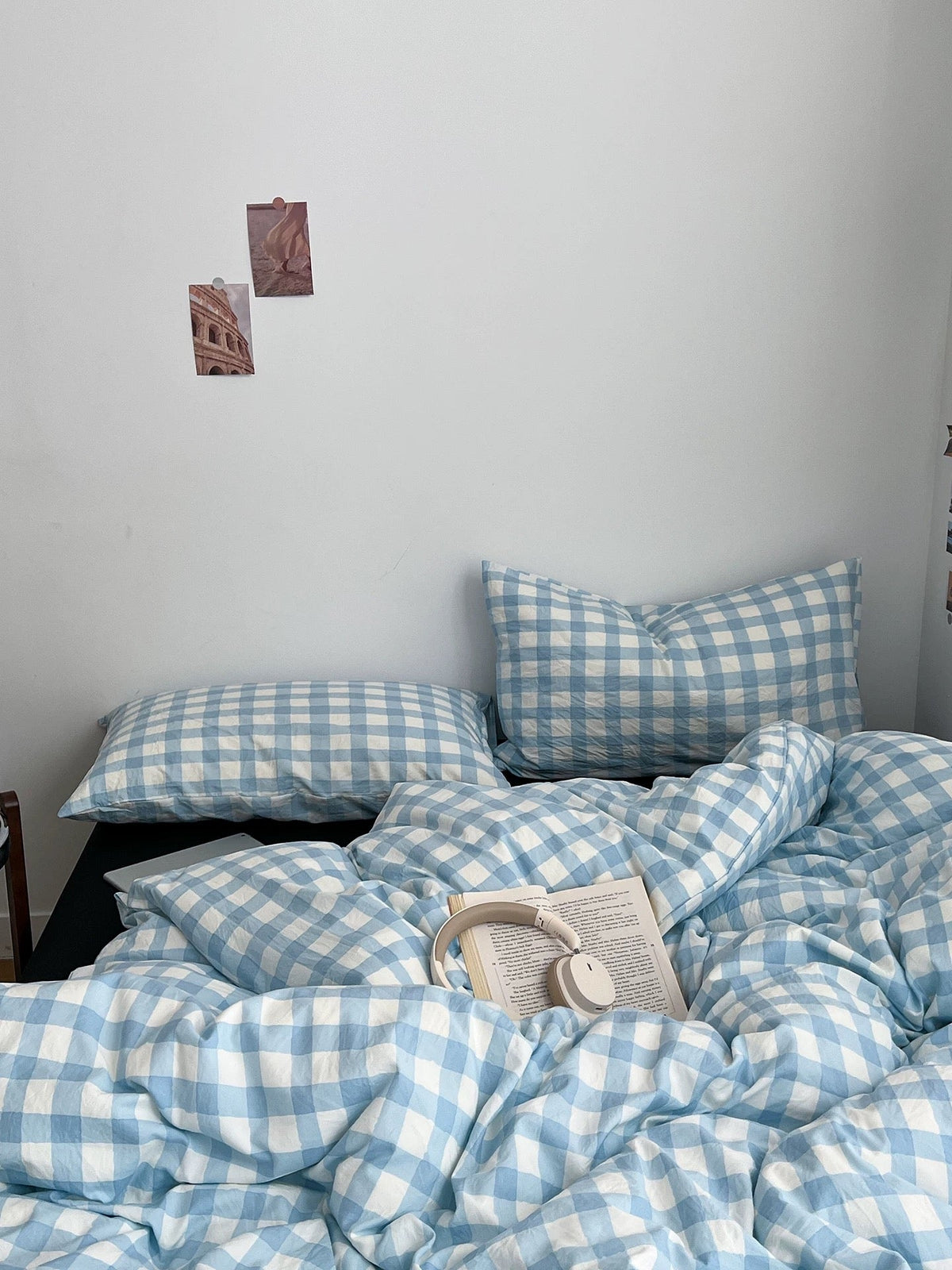 Light Blue Gingham Duvet Cover Set