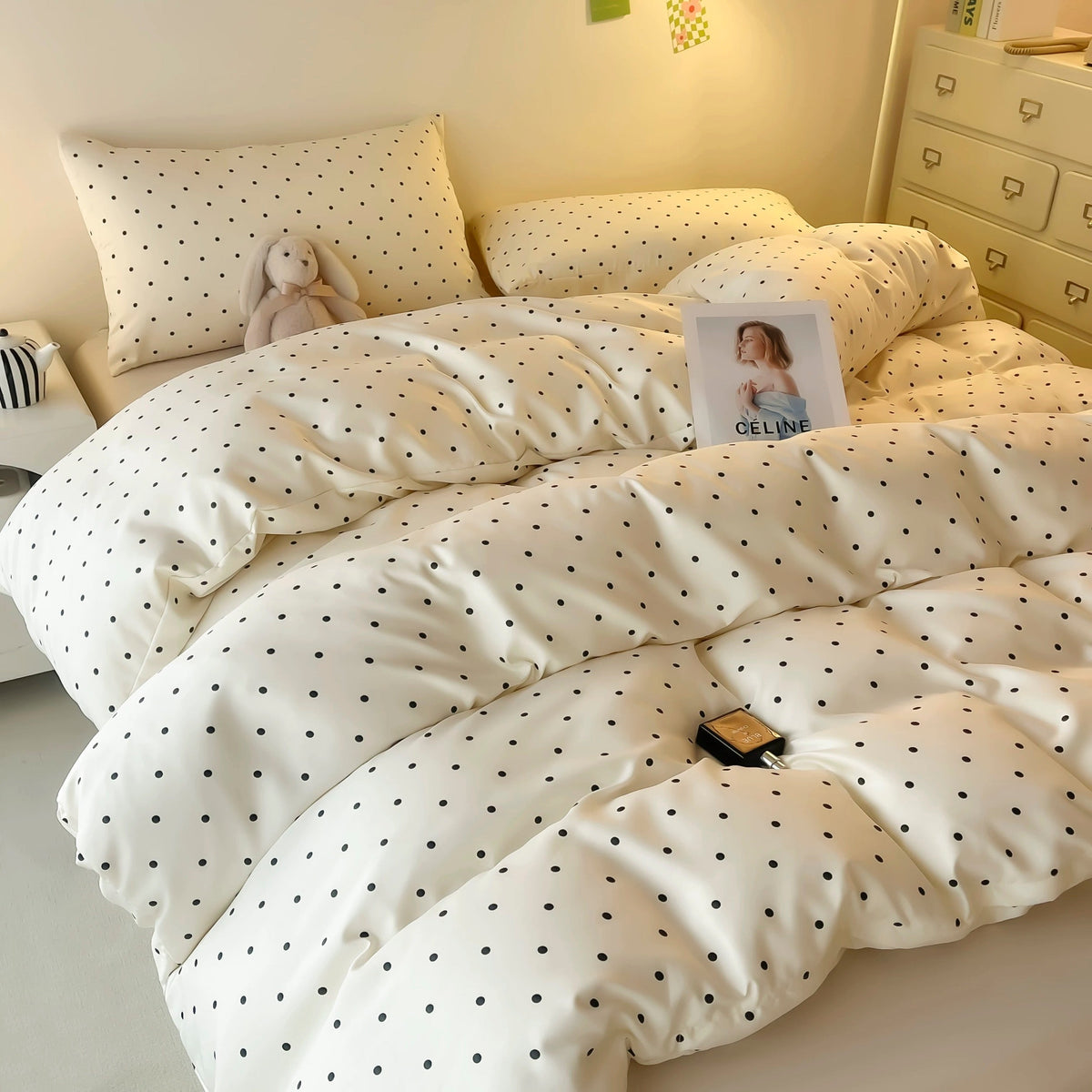 Polka Dot Satin Duvet Cover Set