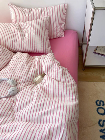 Preppy Aesthetic Pink Striped Duvet Cover Set