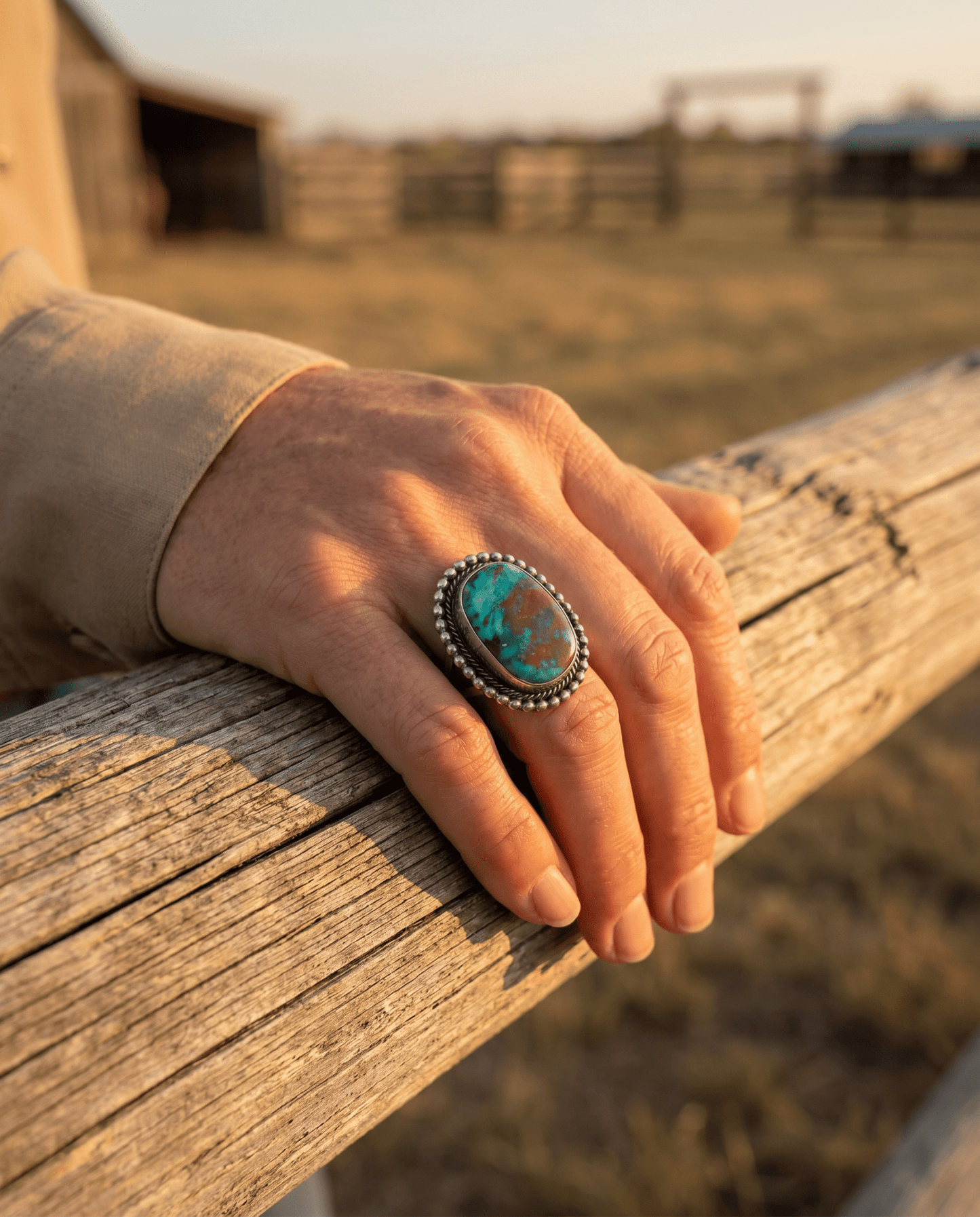 Randy Billy Navajo Sterling Silver Ring with Royston Turquoise — Size 10 (Larger 7/8" × 3/4")