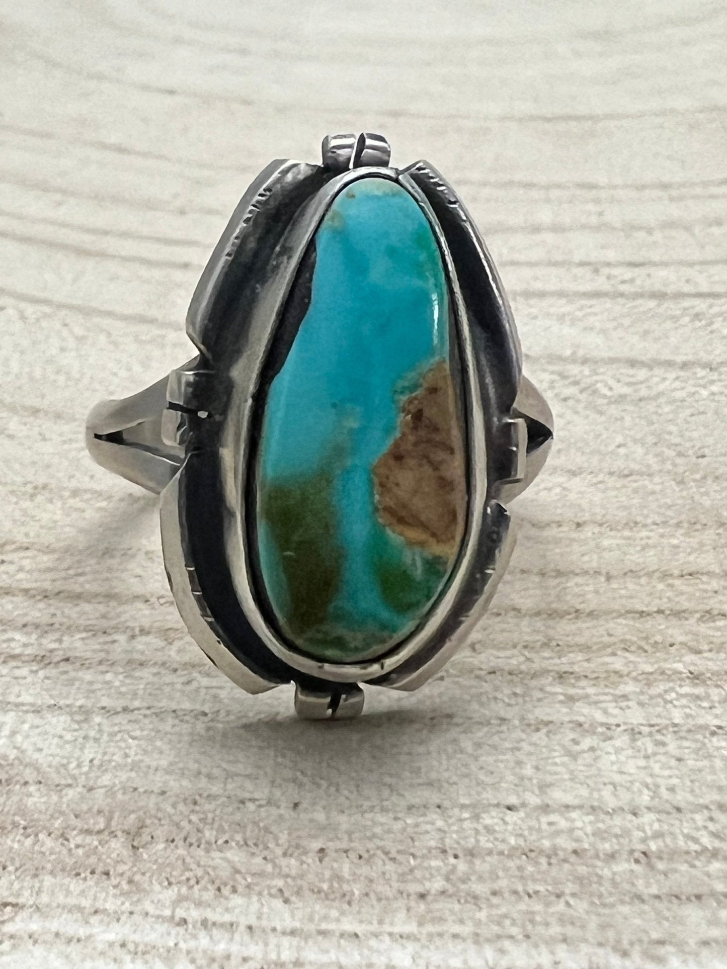 Randy Billy Navajo Sterling Silver Ring with Royston Turquoise — Size 10 (1" × 5/8" Statement)