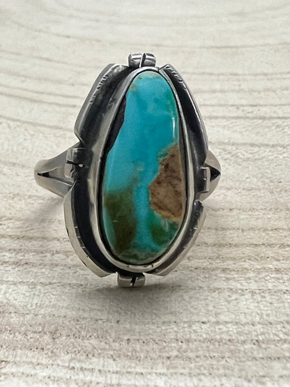 Randy Billy Navajo Sterling Silver Ring with Royston Turquoise — Size 10 (1" × 5/8" Statement)
