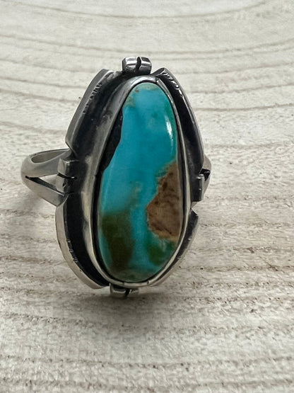 Randy Billy Navajo Sterling Silver Ring with Royston Turquoise — Size 10 (1" × 5/8" Statement)