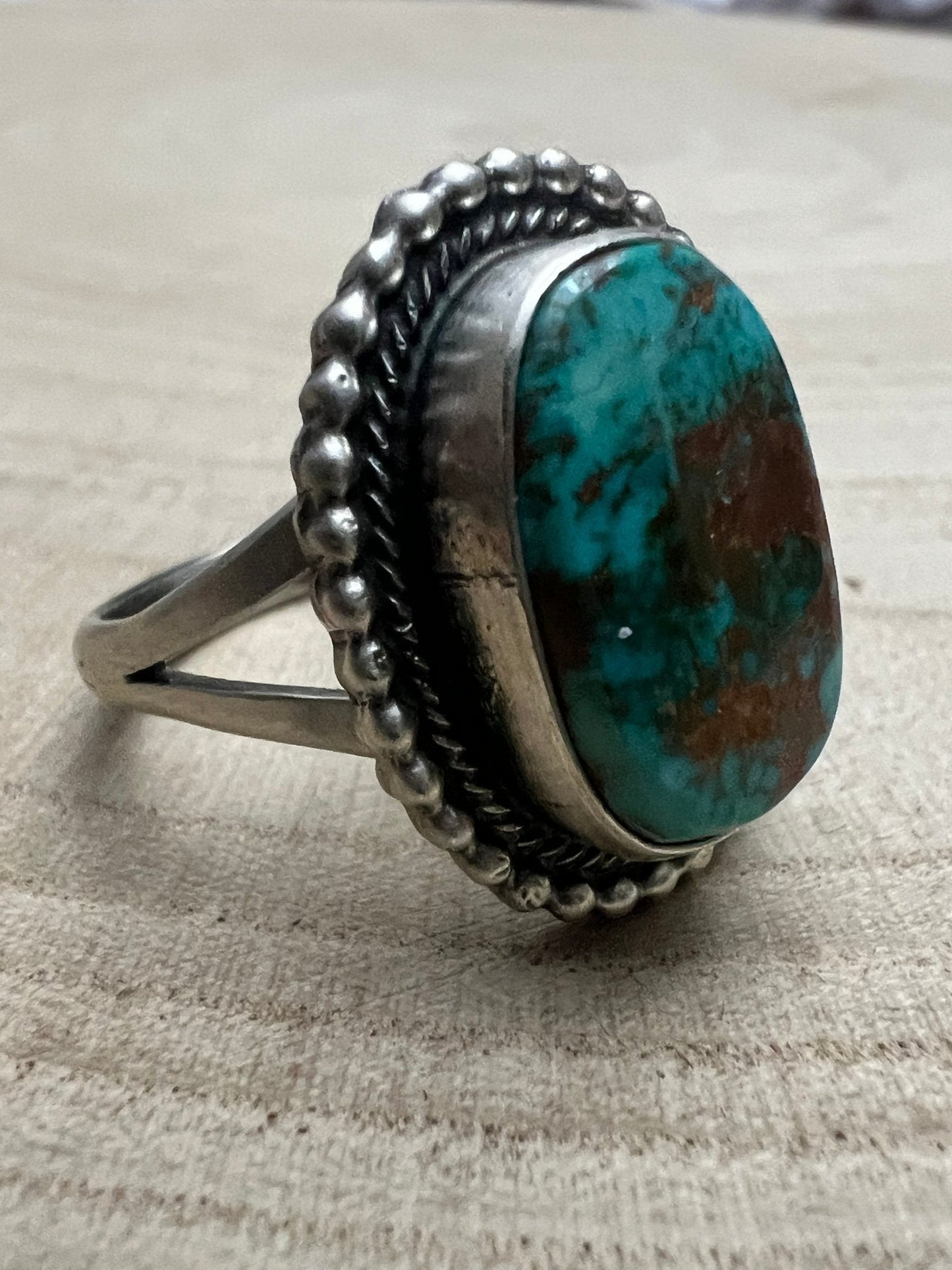 Randy Billy Navajo Sterling Silver Ring with Royston Turquoise — Size 10 (Larger 7/8" × 3/4")