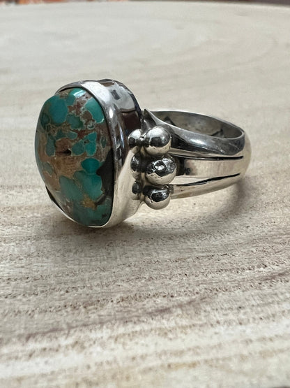 Randy Billy Navajo Sterling Silver Ring with Royston Turquoise — Size 10 (Compact 5/8" × 1/2")