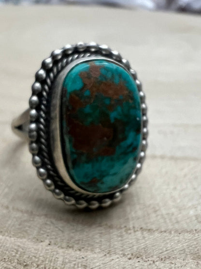 Randy Billy Navajo Sterling Silver Ring with Royston Turquoise — Size 10 (Larger 7/8" × 3/4")