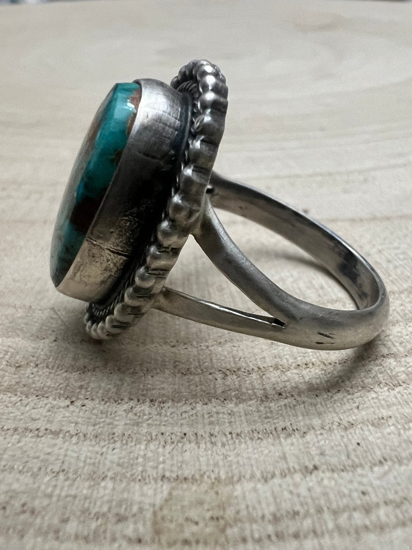 Randy Billy Navajo Sterling Silver Ring with Royston Turquoise — Size 10 (Larger 7/8" × 3/4")