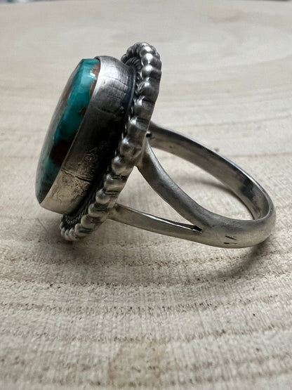 Randy Billy Navajo Sterling Silver Ring with Royston Turquoise — Size 10 (Larger 7/8" × 3/4")