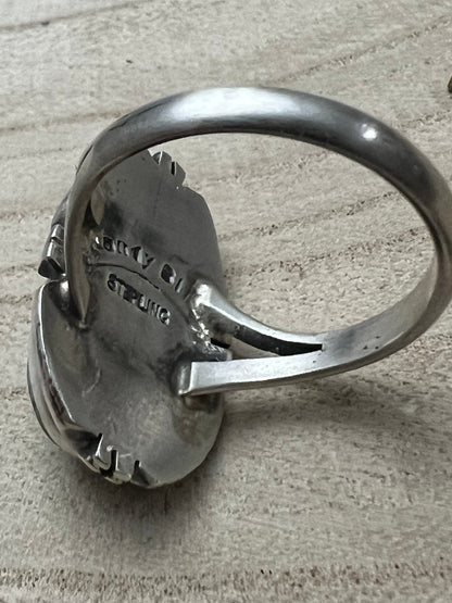 Randy Billy Navajo Sterling Silver Ring with Royston Turquoise — Size 10 (1" × 5/8" Statement)