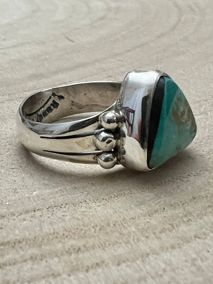 Randy Billy Navajo Sterling Silver Ring with Royston Turquoise — Size 9.5 (Compact 5/8" × 1/2")