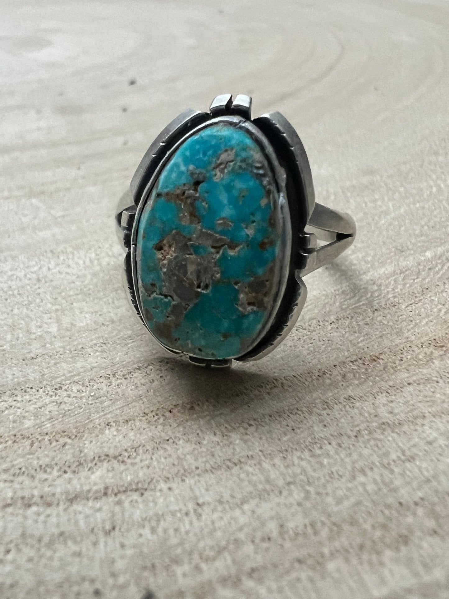 Randy Billy Navajo Sterling Silver Ring with Royston Turquoise — Size 9.5 (Medium 7/8" × 5/8")