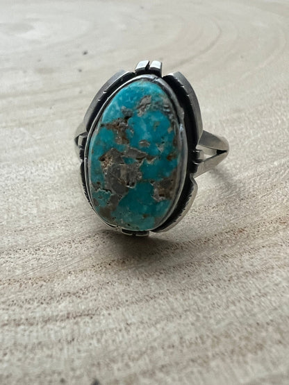 Randy Billy Navajo Sterling Silver Ring with Royston Turquoise — Size 9.5 (Medium 7/8" × 5/8")