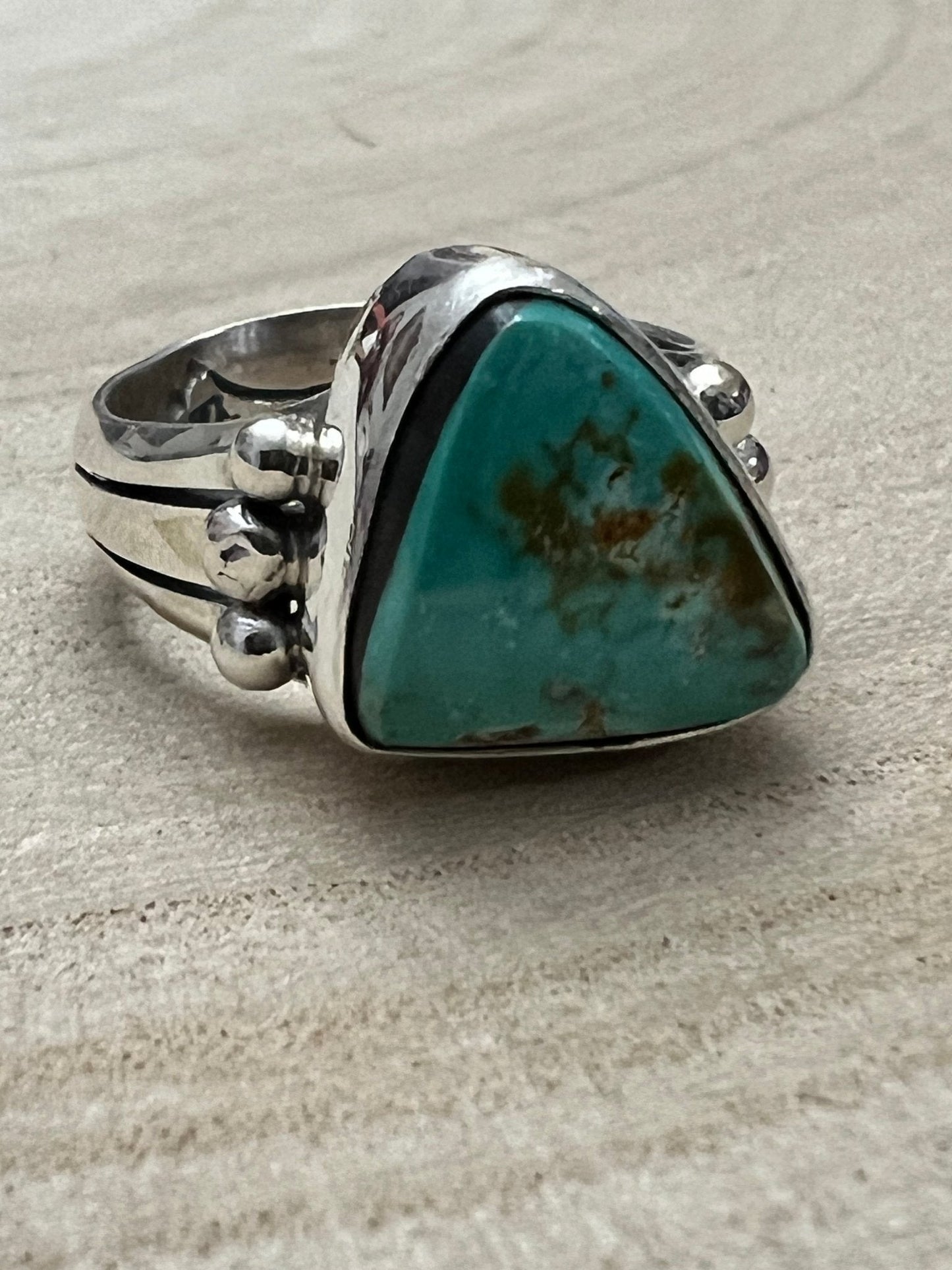 Randy Billy Navajo Sterling Silver Ring with Royston Turquoise — Size 9.5 (Compact 5/8" × 1/2")