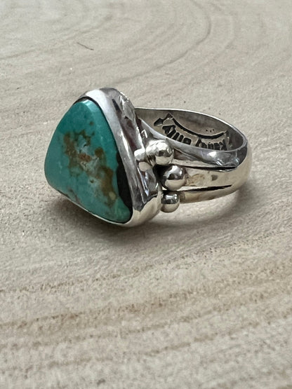 Randy Billy Navajo Sterling Silver Ring with Royston Turquoise — Size 9.5 (Compact 5/8" × 1/2")