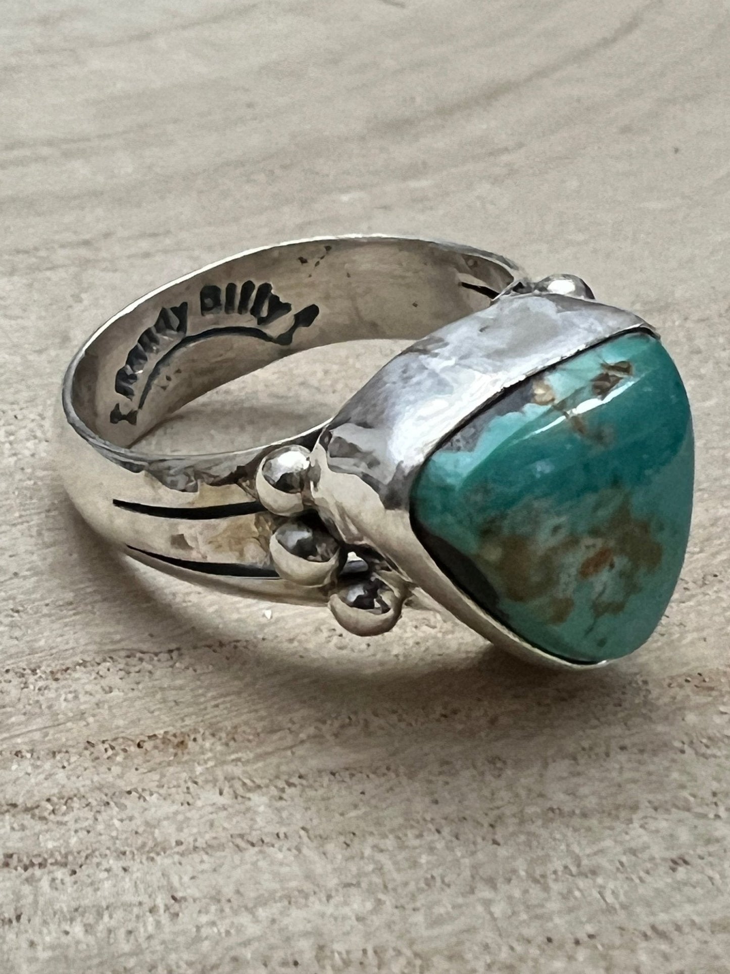 Randy Billy Navajo Sterling Silver Ring with Royston Turquoise — Size 9.5 (Compact 5/8" × 1/2")