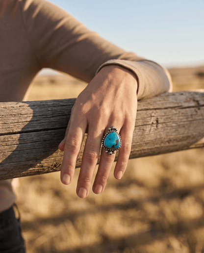 Randy Boyd Navajo Sterling Silver Ring with Fox Turquoise — Size 8.5 (Hallmark RB)
