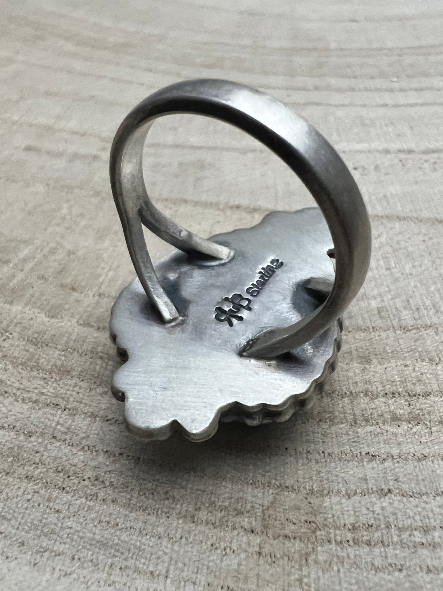 Randy Boyd Navajo Sterling Silver Ring with Fox Turquoise — Size 8.5 (Hallmark RB)