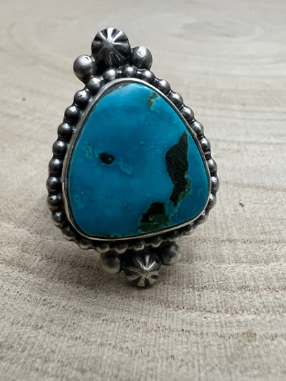 Randy Boyd Navajo Sterling Silver Ring with Fox Turquoise — Size 8.5 (Hallmark RB)