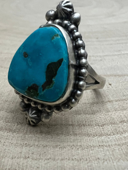 Randy Boyd Navajo Sterling Silver Ring with Fox Turquoise — Size 8.5 (Hallmark RB)