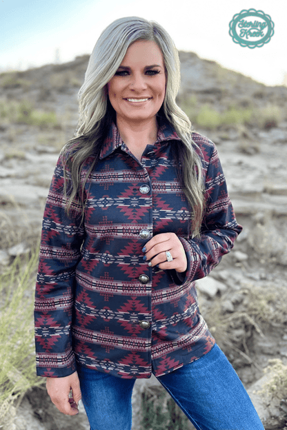 Sterling Kreek "Rebel" Aztec Print Western Jacket — Striking Red & Black Aztec with Buffalo Buttons