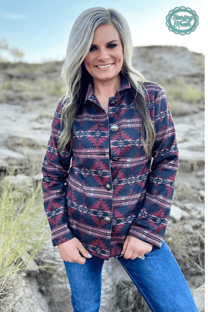 Sterling Kreek "Rebel" Aztec Print Western Jacket — Striking Red & Black Aztec with Buffalo Buttons