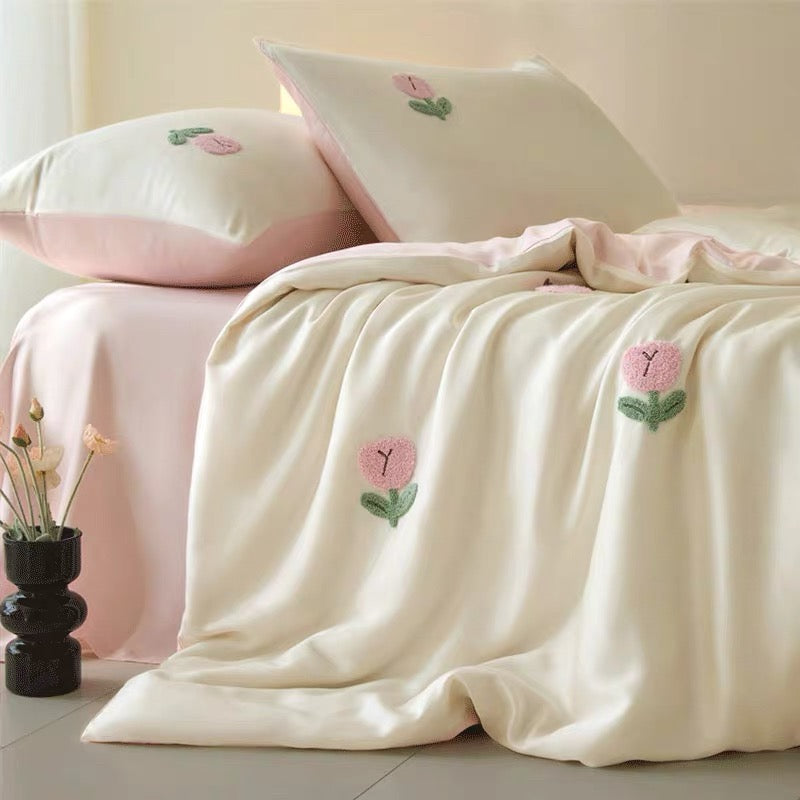 Embroidered Tulip Duvet Cover Set